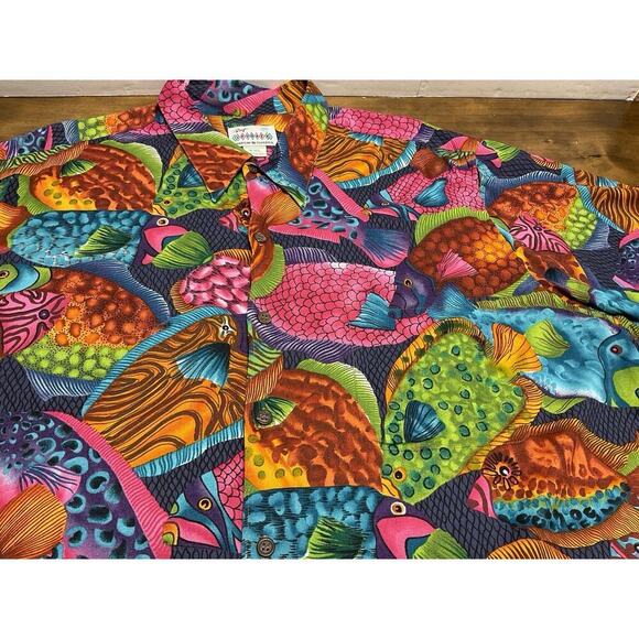 Reyn Spooner Shirt Mens 2XL Fish Vibrant Hawaiian Rayon Short Sleeve - Picture 3 of 13